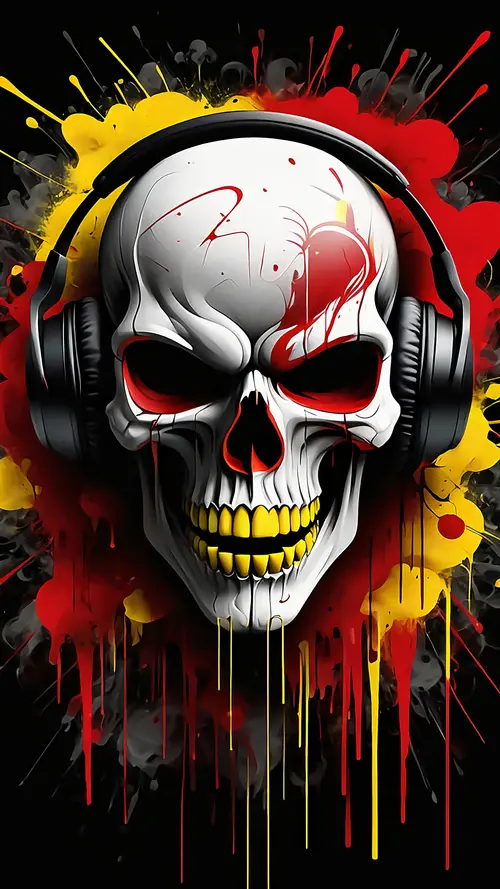Image "A skull wearing headphones against a background of bright graffiti" (2160x3840)