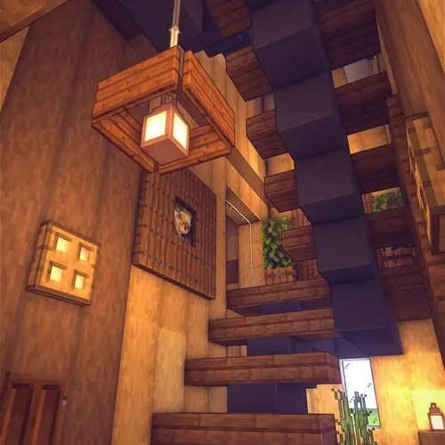 Image "The interior of a Minecraft house with a staircase and a lamp" (1080x1081)