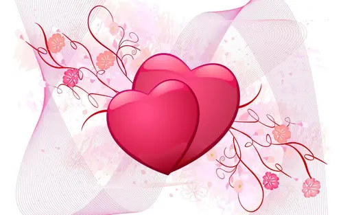 Image "Two pink hearts surrounded by delicate flowers and decorative elements" (1920x1200)