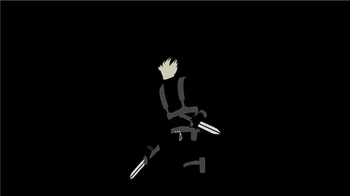 Image "An anime character with white hair and two swords on a black background" (2560x1440)