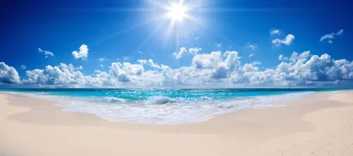 Image "A picturesque beach with white sand, turquoise sea and bright sunshine" (3382x1498)