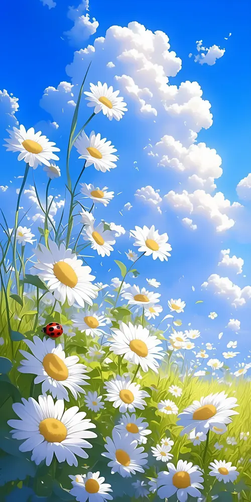 Image "A field of daisies under a blue sky with fluffy clouds" (2000x4000)
