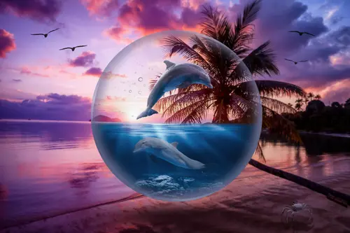 Image "Stunning sunset over the sea with dolphins" (6000x4000)