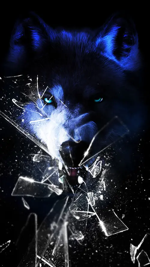 Image "Broken glass on the background of a blue wolf" (1080x1920)