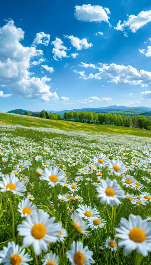 Image "A beautiful spring landscape with a daisy field, a bright sun, and a blue sky" (1536x2688)