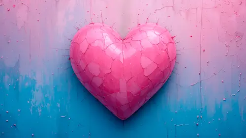 Image "A large pink heart with cracks on a background of blue and pink gradient" (3840x2160)