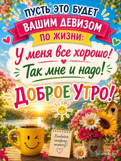 Изображение «Пусть это будет вашим девизом по жизни: У меня все хорошо! Так мне и надо! Доброе утро!» (800x1067)