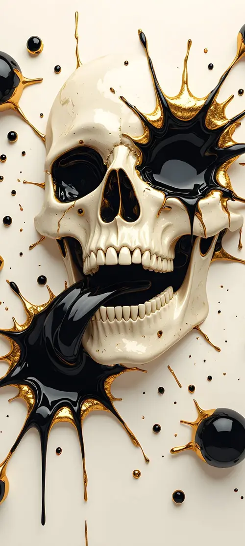 Image "A white skull with gold and black splashes of paint" (1080x2399)