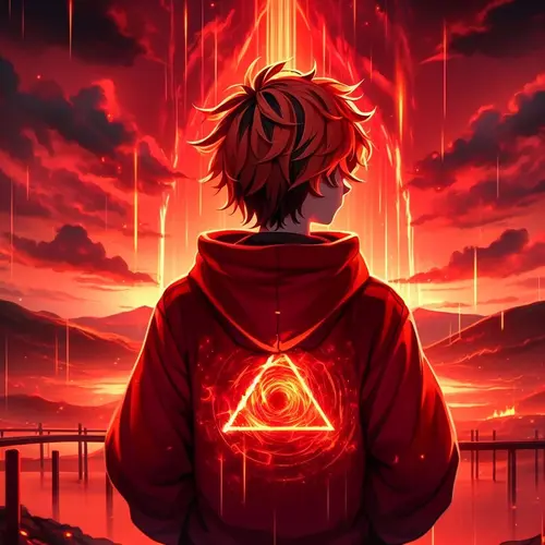 Image "An anime character with a glowing triangle on his back" (1024x1024)
