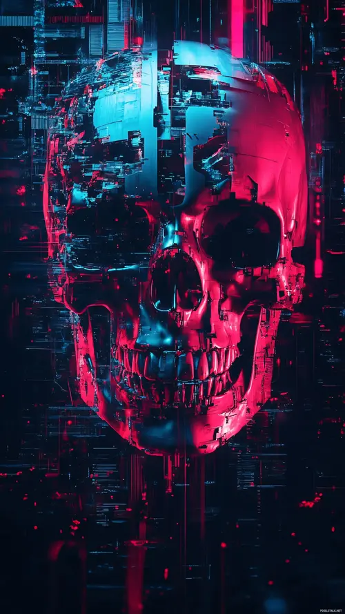 Image "A skull with cyberpunk glitch effects" (1472x2616)