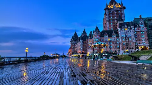 Image "Evening view of the Quebec city waterfront with the Chateau Frontenac Hotel after the rain" (1920x1080)