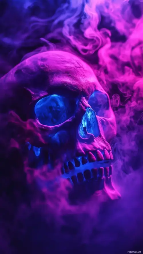 Image "Neon skull in smoke" (1440x2560)
