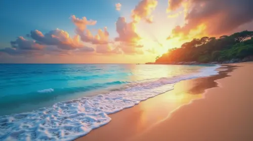 Image "Stunning sunset over the beach with the sea, art" (4637x2588)