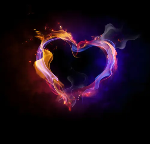 Image "A beautiful heart of multicolored fire on a black background" (5000x4806)