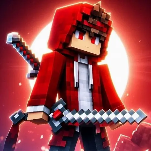 Image "A Minecraft-style character with a red cape and a sword" (1000x1000)