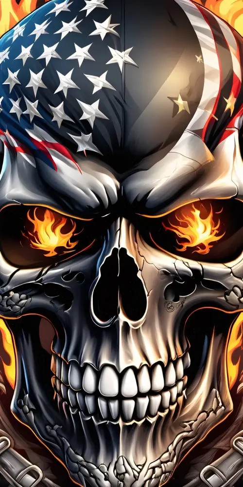 Image "A skull with flames in its eyes and a US flag" (1072x2144)