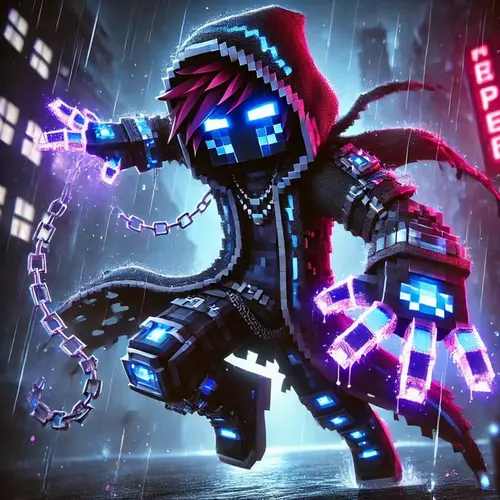 Image "A pixel hero in a black cape with a hood" (1000x1000)