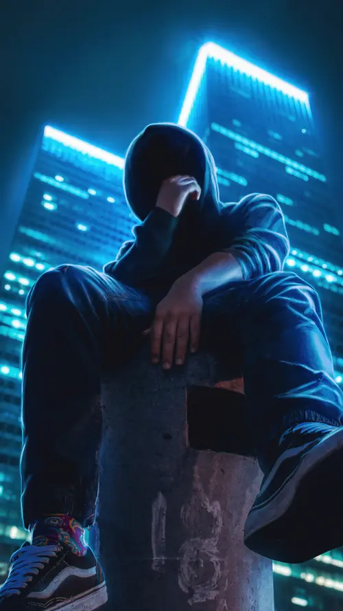 Image "A man in a hood against a background of skyscrapers" (2160x3840)