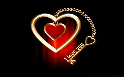 Image "A golden heart with a red heart inside, decorated with a key chain and the inscription "I love you"" (1920x1200)