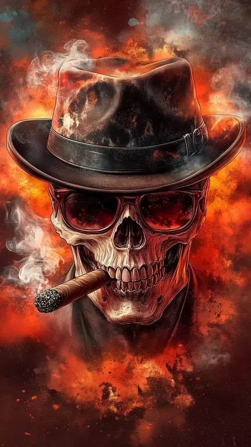 Image "A skull in a hat with a cigar against a background of fire" (1080x1920)