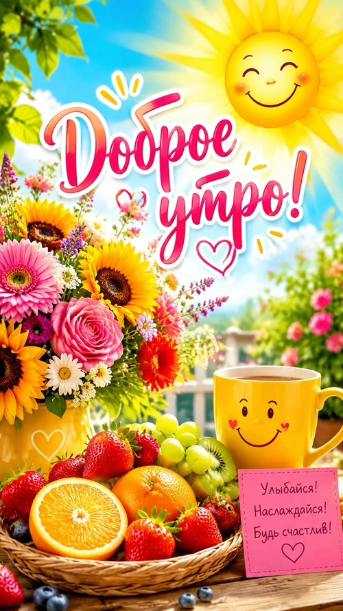 Изображение «Доброе утро! Улыбайся! Наслаждайся! Будь счастлив!» (1080x1920)