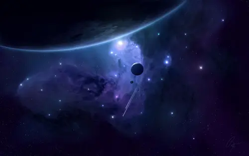 Image "A space background with planets, stars and nebulae surrounded by the glow of a galaxy" (2560x1600)