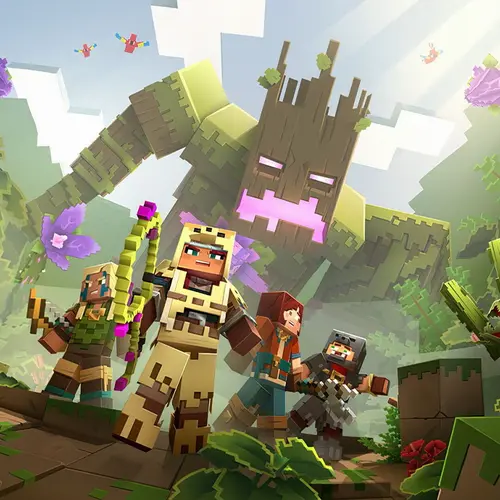 Image "Minecraft Dungeons heroes fighting a huge tree golem in the jungle" (1080x1081)