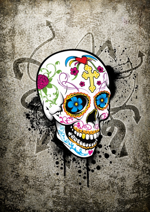 Image "A bright skull on a concrete wall" (1054x1492)