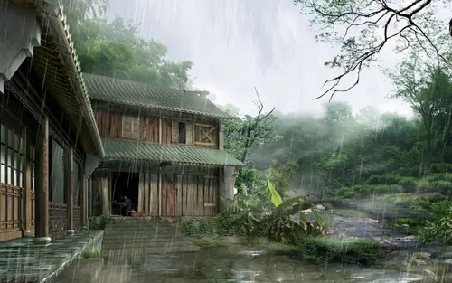 Image "A house in the rain in a Japanese village" (5120x3200)