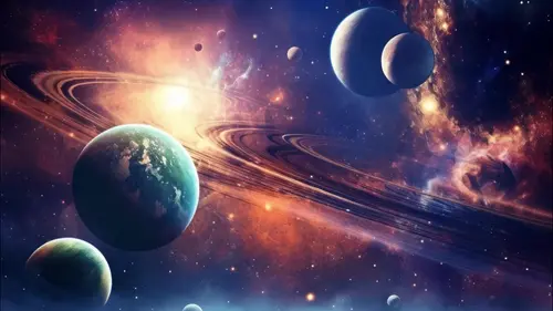 Image "A vibrant and colorful space landscape with planets, stars, and nebulae" (3840x2160)