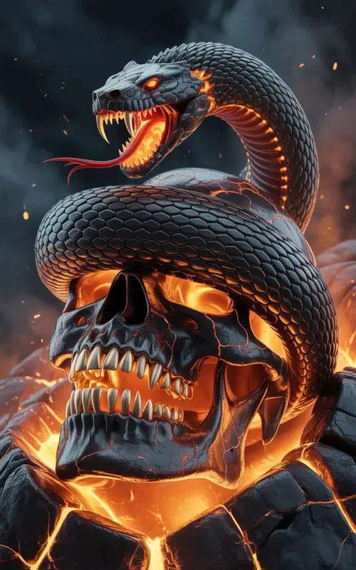 Image "A fiery skull with a snake wrapped around it" (1080x1728)