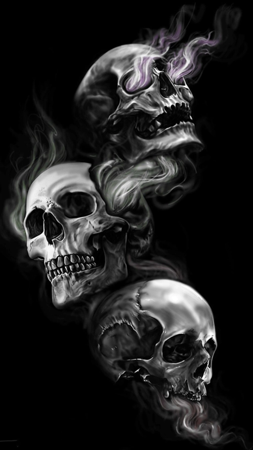 Image "Three skulls surrounded by smoke on a dark background." (1080x1920)