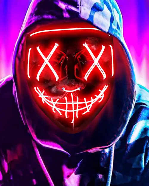 Image "A hooded man with a red neon mask" (1600x2000)
