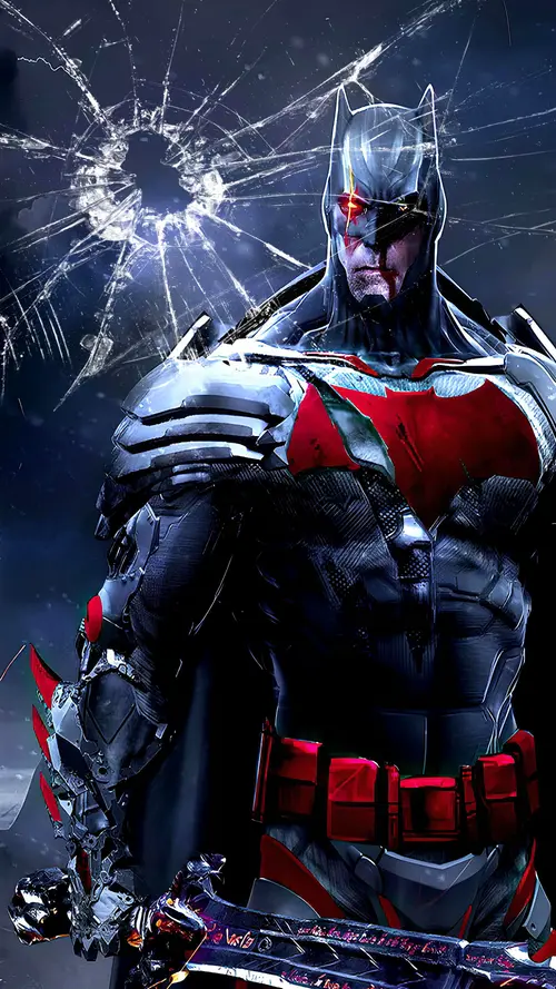 Image "Batman in a futuristic costume on the background of broken glass" (2000x3556)