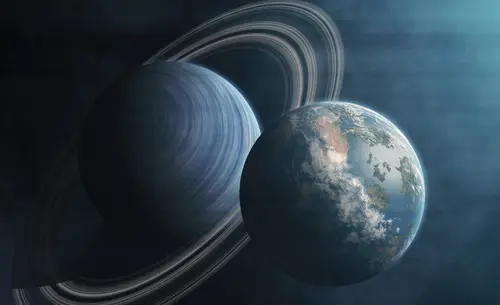 Image "Planet Saturn with rings and Earth" (9000x5500)