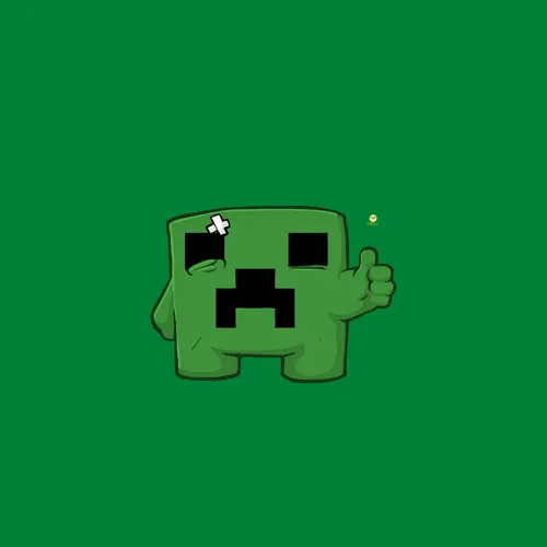 Image "A green creeper from Minecraft with an eye patch, giving a thumbs up" (1080x1081)