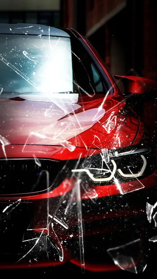 Image "A broken screen with a red BMW M4 car" (1080x1920)