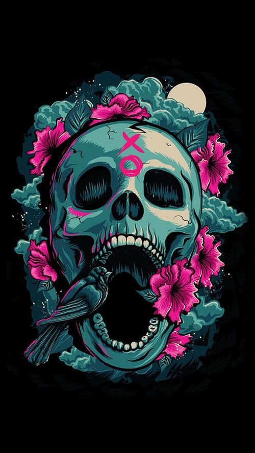 Image "Skull with pink flowers" (1080x1920)