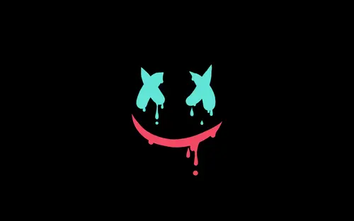 Image "A drawing of Marshmello's face with a bright red smile and blue eyes on a black background" (3840x2400)