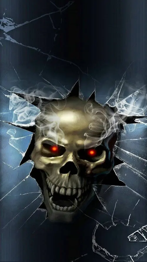 Image "A sinister skull with red eyes breaking through the broken glass" (1080x1920)