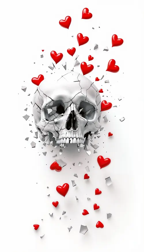 Image "A cracked skull on a white background with red hearts" (1536x2688)