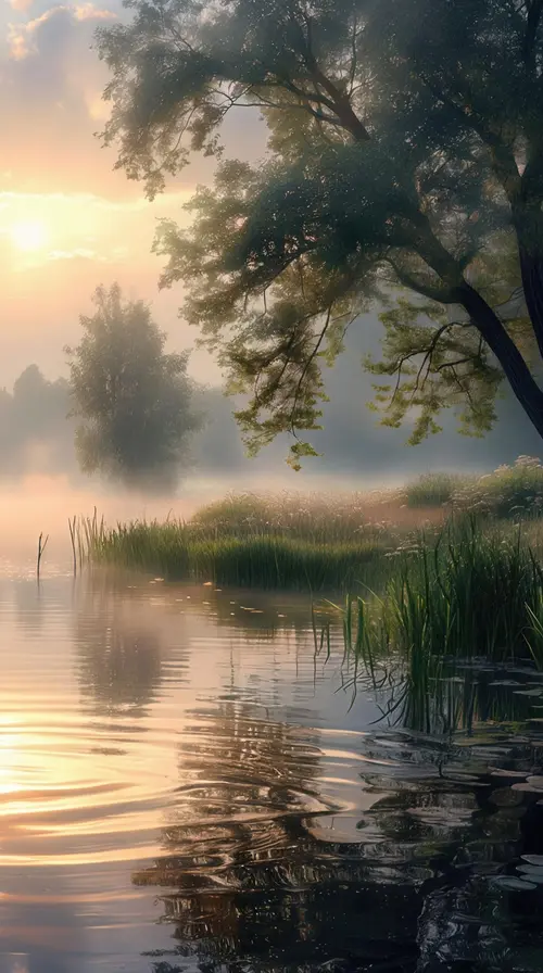Image "Beautiful morning landscape with fog over the river" (1429x2560)