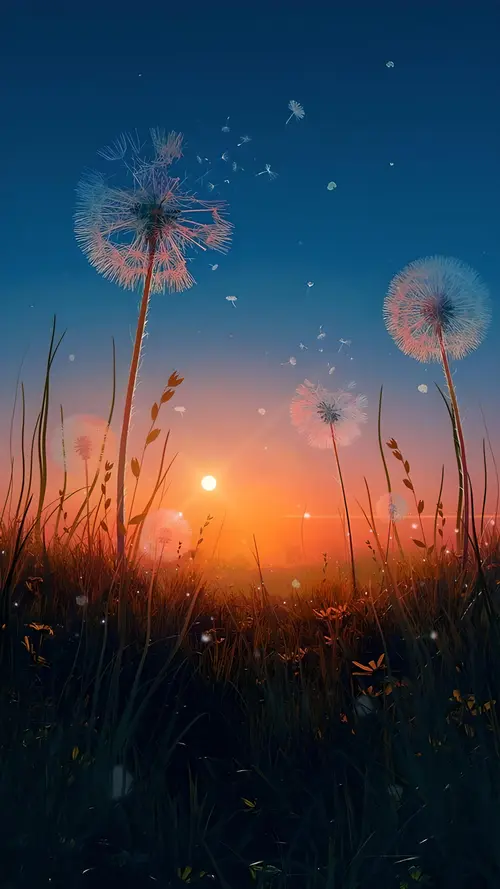 Image "Beautiful sunset with dandelions" (2000x3556)