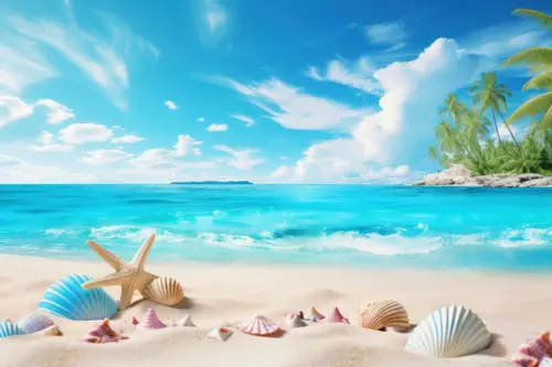 Image "Beautiful beach landscape with shells and starfish on the sand" (2940x1960)