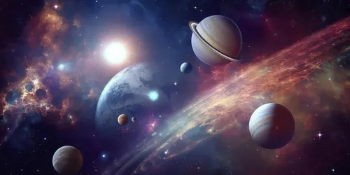 Image "Beautiful landscape in space with planets" (3920x1960)