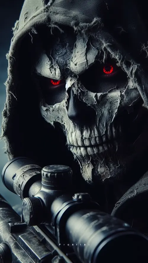 Image "Skeleton sniper in a hood with red eyes" (1440x2560)
