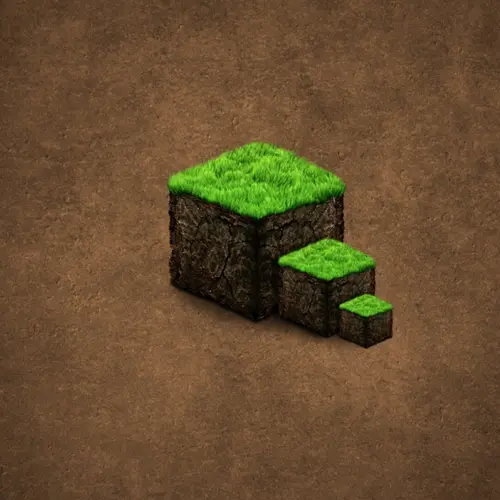 Image "Three blocks of grass-covered land on a brown background" (1080x1081)