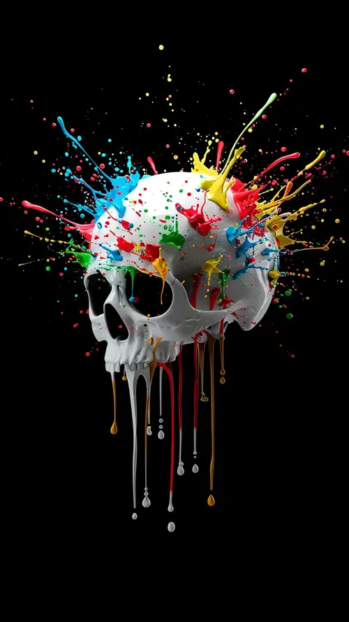 Image "A skull with splashes of paint on a black background" (1200x2133)