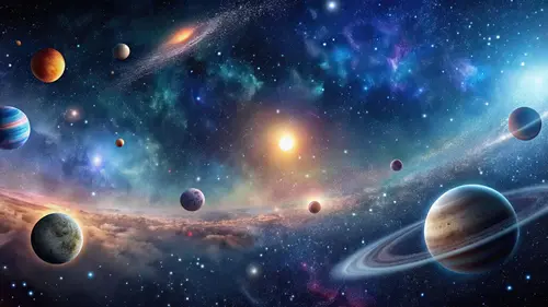Image "Planets in outer space against the backdrop of colorful galaxies" (1920x1080)
