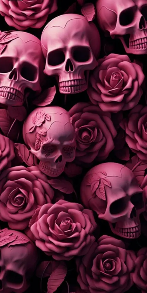 Image "Skulls and roses in pink" (1080x2148)